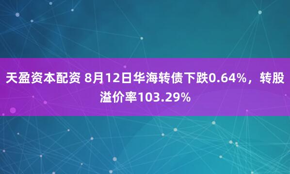 天盈资本配资 8月12日华海转债下跌0.64%，转股溢价率103.29%