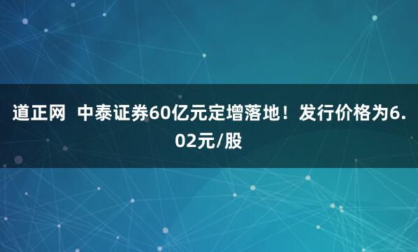 道正网  中泰证券60亿元定增落地！发行价格为6.02元/股